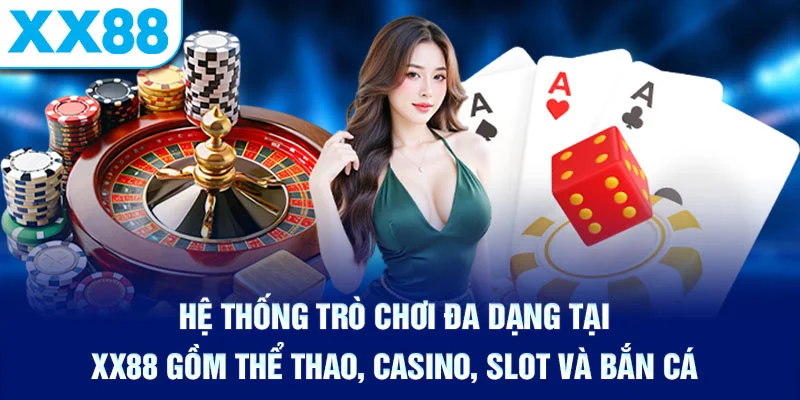 Hệ thống trò chơi đa dạng tại XX88 gồm thể thao, casino, slot và bắn cá